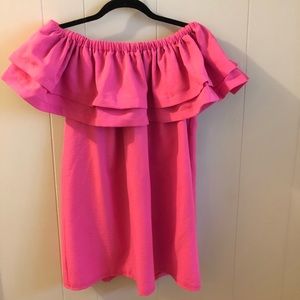 Hot Pink Off the Shoulder Ruffle Dress